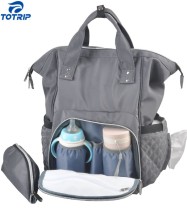 Stylish Wider Open mommy nappy diaper tote backpack bag with insulated organizer Pouch QPMB-019